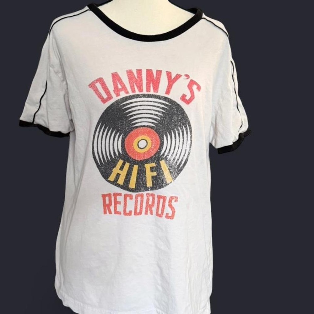 vintage style ringer tee with‎ hi-fi records graphic Danny's records